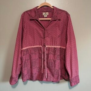 Woolrich Womens XL Pink Floral Print Button Up Shirt with Drawstring Waist